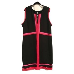 Parker & Quinn Stretch Pink and Black Color Block Striped Dress Size 3X